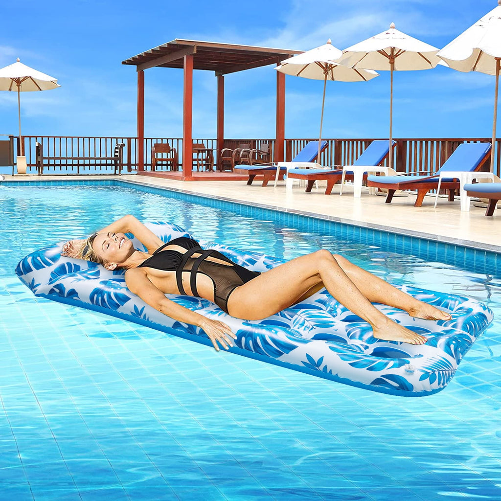Inflatable Pool Floats Raft Water Hammock Lounge Adults with Headrest Floating Pool Lounge Contour Lounger for Men Women 73 x 34in (Blue)