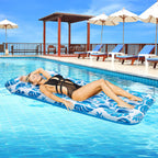 Inflatable Pool Floats Raft Water Hammock Lounge Adults with Headrest Floating Pool Lounge Contour Lounger for Men Women 73 x 34in (Blue)
