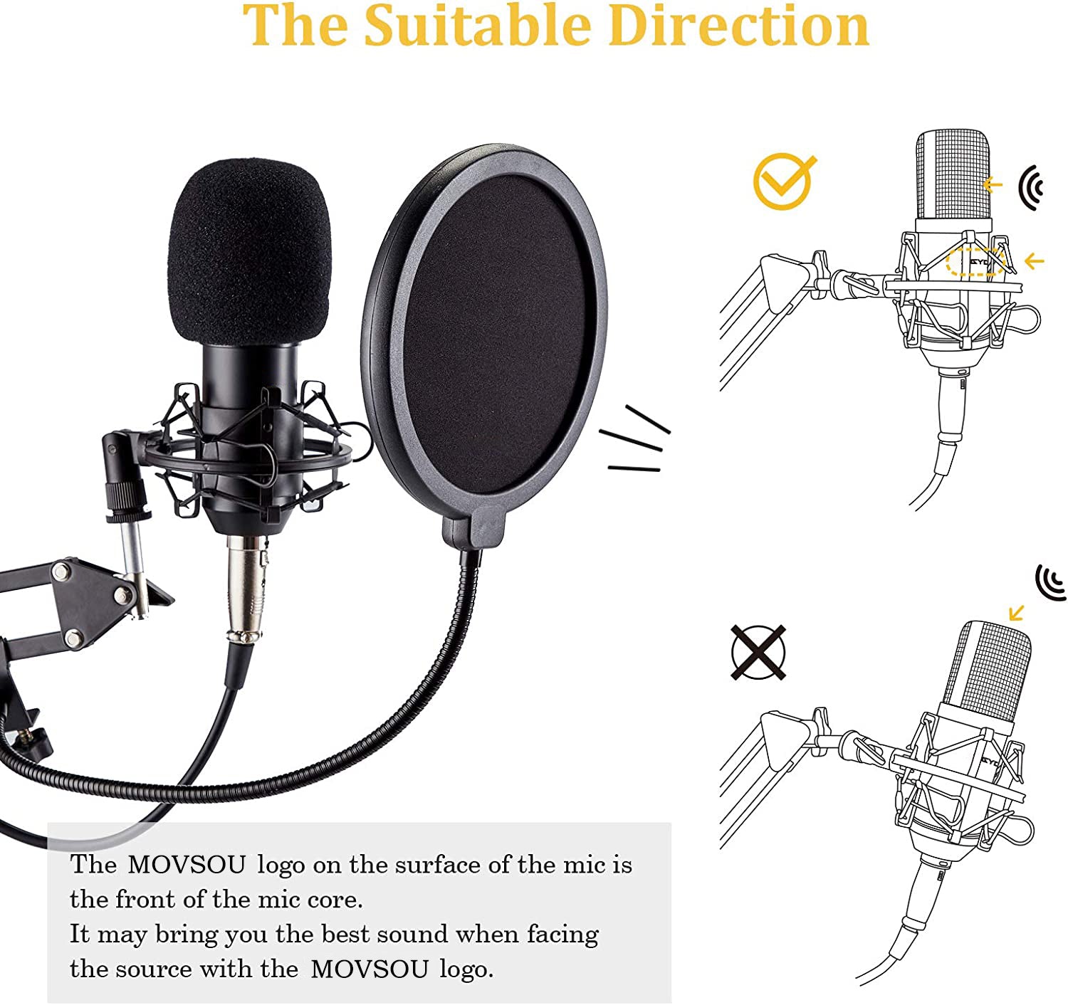 Condenser Microphone Computer Mic Kit Professional Studio Recording Bundle for Streaming Gaming Broadcasting Singing Videos with Arm Stand Shock Mount Pop Filter and Sound Adapter