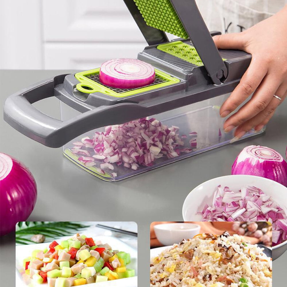 Vegetable Chopper, 14 in 1 Veggie Chopper, Multifunctional Food Chopper with Container 8 Blades Grater Slicer Onion Chopper