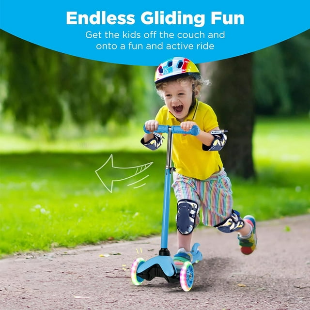 Kids Scooter Kick Scooter 3 Wheel Adjustable Height Light Up LED Wheels for Kids Boys Girls Ages 3-12 Blue