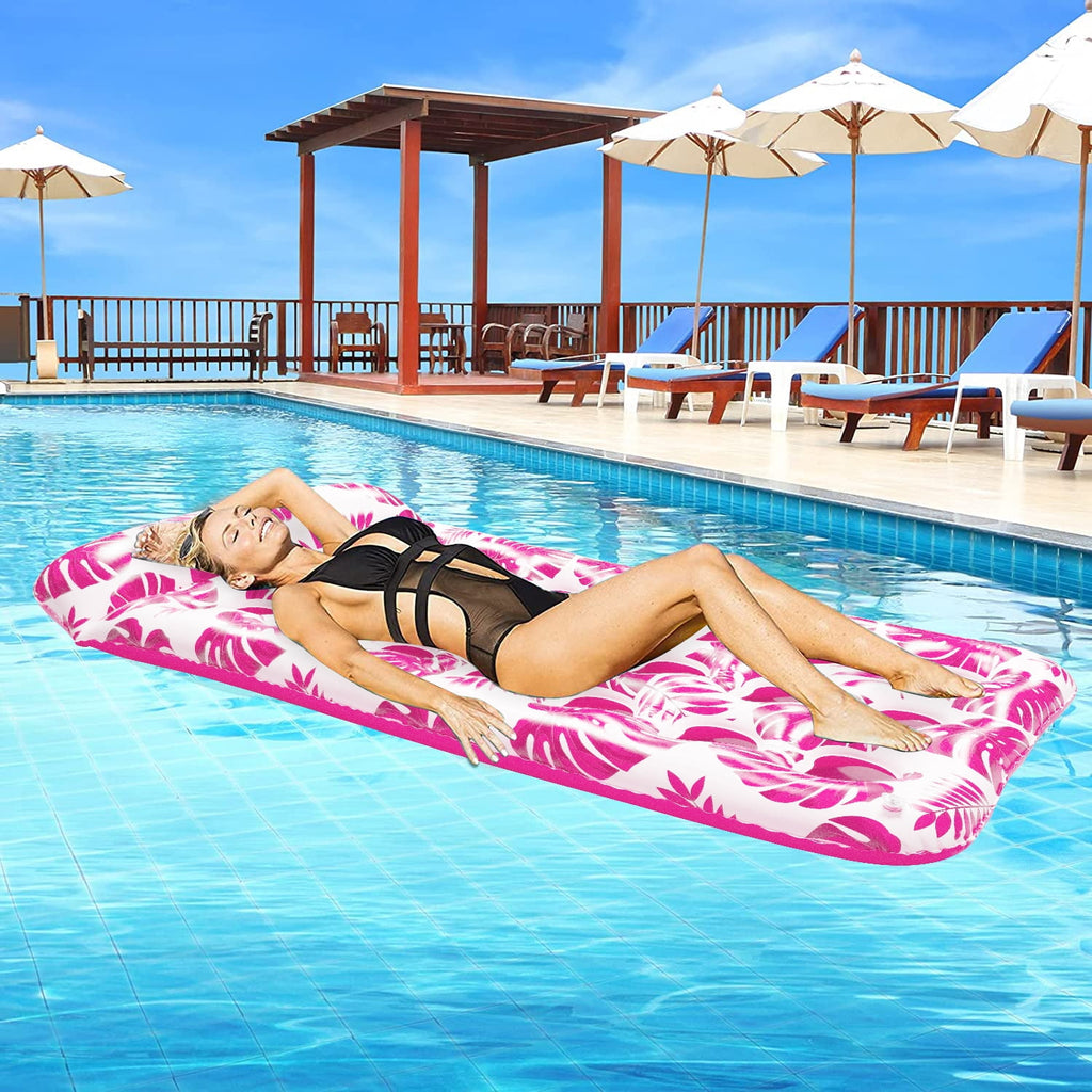 Inflatable Pool Floats Hammock, 73 X 34in Adults for Size Water Hammock Lounge with Headrest, Floating Pool Lounge Chair for Men and Women (Red)