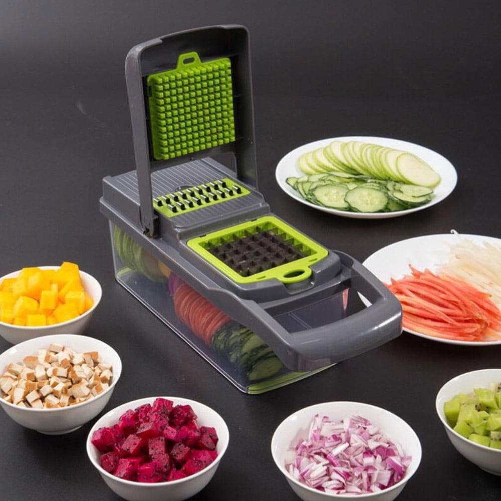 Vegetable Chopper, 14 in 1 Veggie Chopper, Multifunctional Food Chopper with Container 8 Blades Grater Slicer Onion Chopper