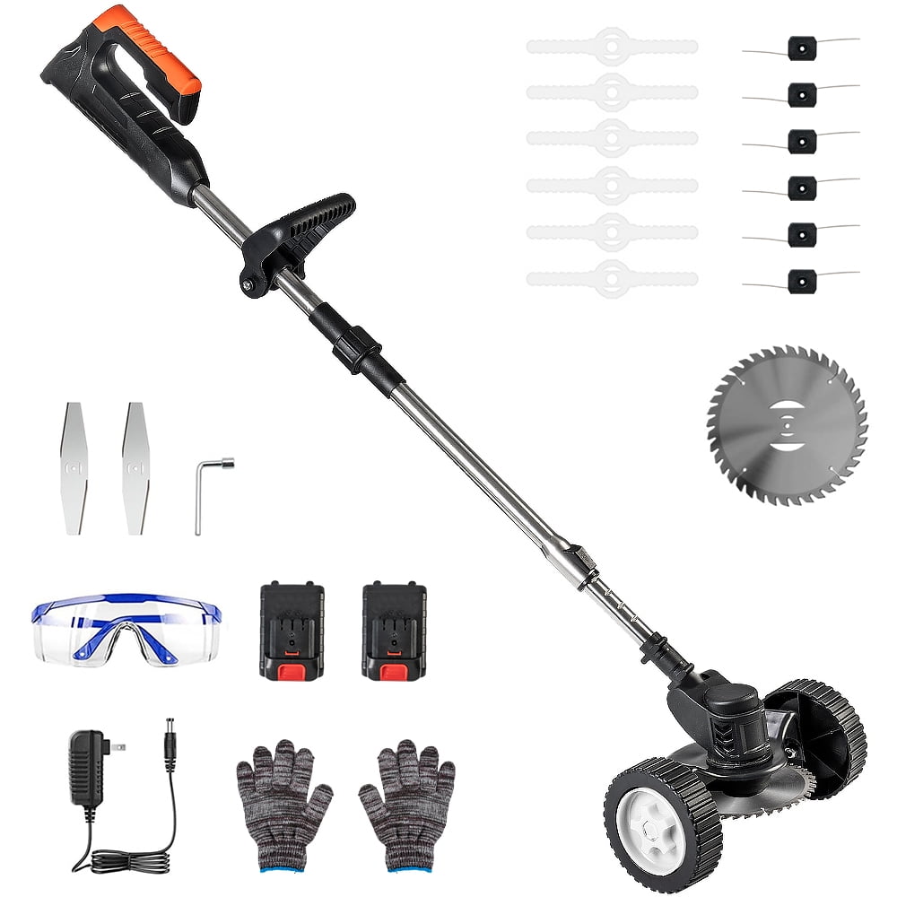 Cordless Electric Lawn Trimmer Weed Wacker - 21V Grass Trimmer Lawn Edger with 2.0Ah Li-Ion Battery Powered and 3 Types Cutting Blade, Tool for Lawn Care and Garden Yard Work