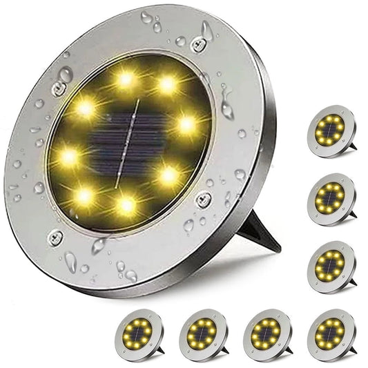 Cowin 8 Pack Solar Ground Lights 8 LED Solar Lights Outdoor Solar Powered Garden Lights Waterproof in-Ground Disk Lights for Patio Pathway Garden Lawn Yard Driveway Deck Walkway