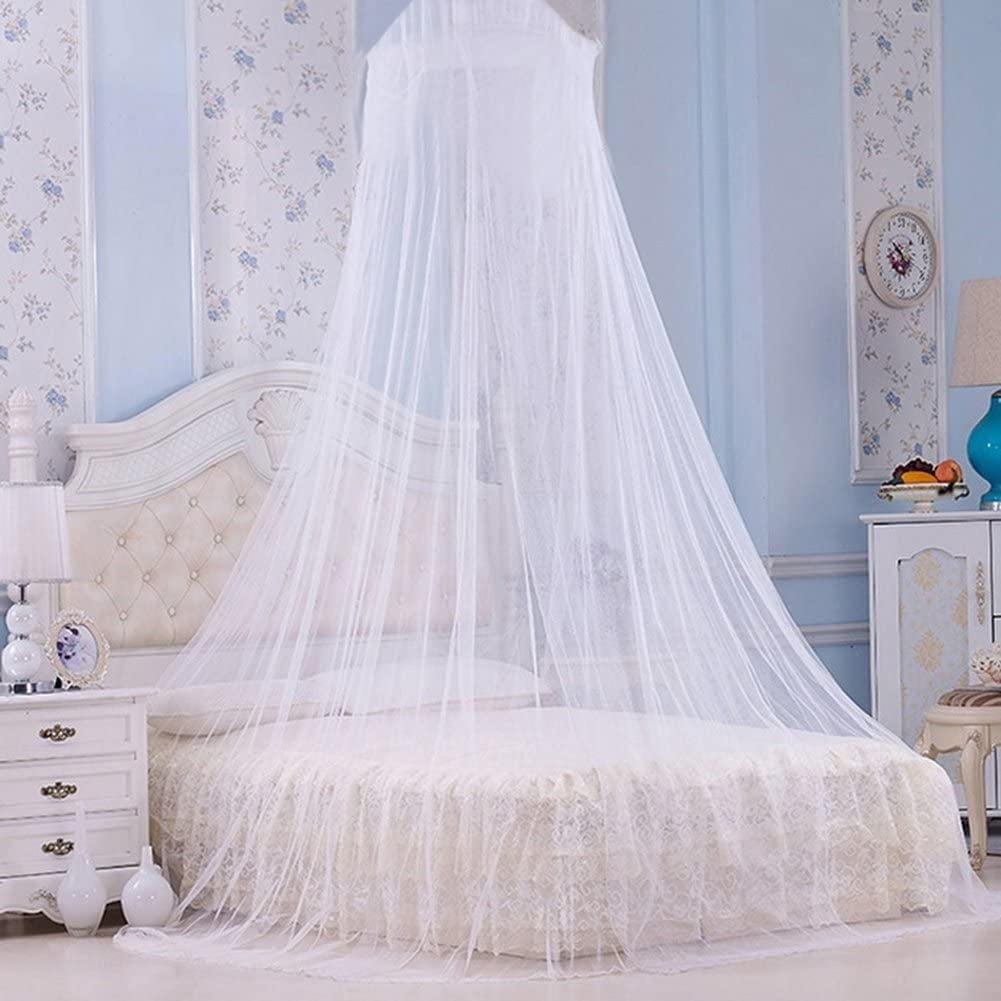 Universal Dome Mosquito Mesh Net Easy Installation Hanging Bed Canopy Netting for Single to King Size Beds Hammocks Cribs(White)