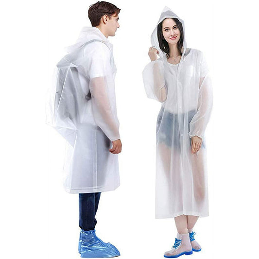 EVA Rain Poncho for Adults, 2 Pack Reusable Raincoat with Hoods and Sleeves, White