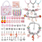 66 Pcs Charm Bracelet Making Kit, DIY Jewelry Making Kit with Pendant Charms Kit and Elastic Strings Crafts Gifts Set for Girls
