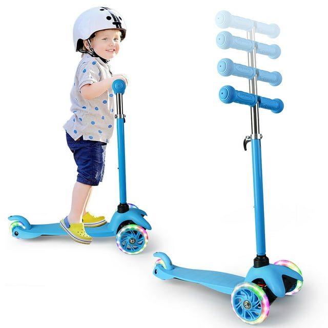 Kids Scooter Kick Scooter 3 Wheel Adjustable Height Light Up LED Wheels for Kids Boys Girls Ages 3-12 Blue