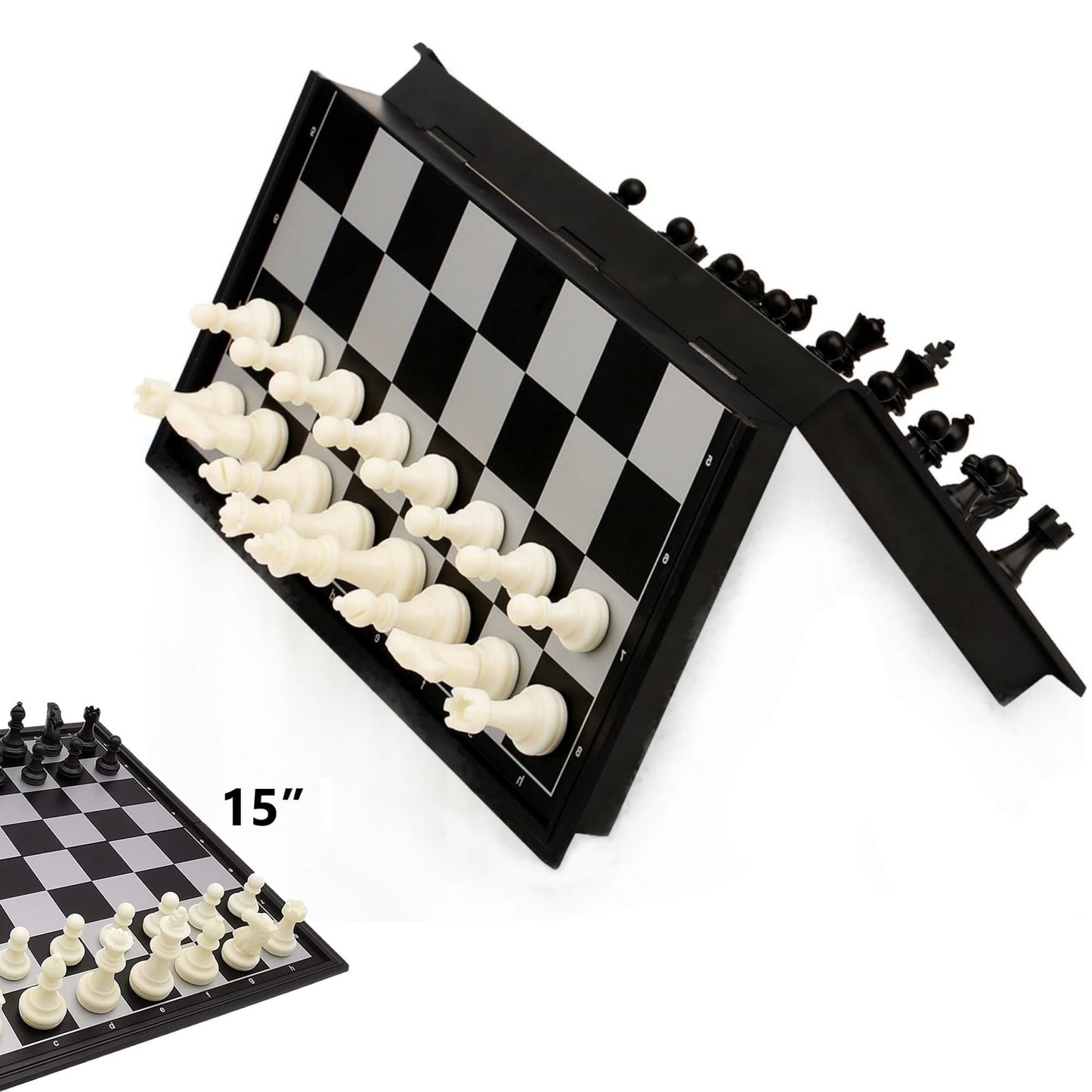 Magnetic Chess Set with Folding Chess Board 15" Foldable Chess Sets Travel Board Games for Kids and Adults