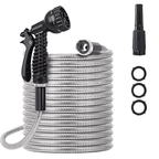Garden Hose 25 FT,304 Stainless Steel Heavy Duty Water Hose with 7 Function Nozzles No-Kink Rust Proof for Yard Outdoor