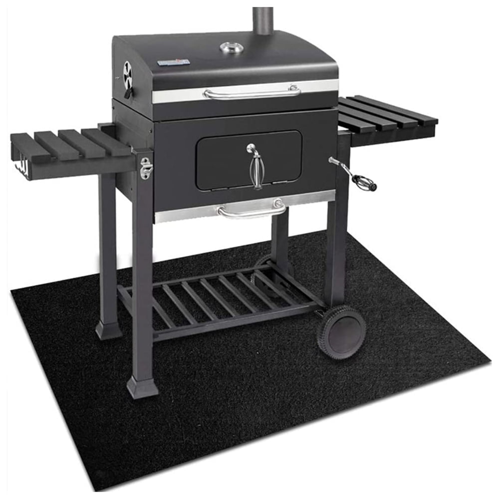 Under Grill Mat, 50 x 36 inch Reusable BBQ Floor Mats, Deck Patio Protector Mat, Indoor Fireplace Mats Fire Pit Mats, Fire and Oil Resistant, Easy to Clean, Black