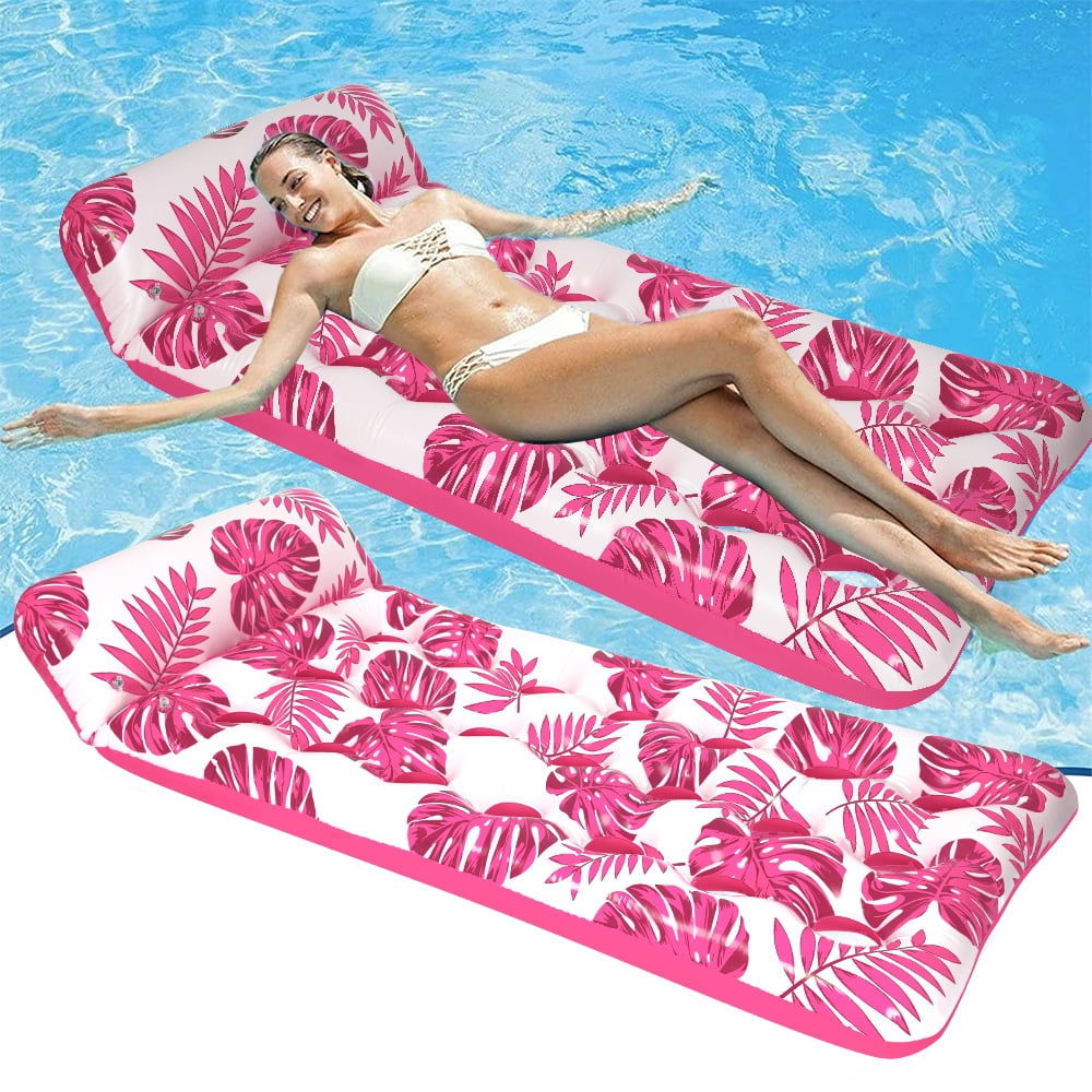 Inflatable Pool Floats Hammock, 73 X 34in Adults for Size Water Hammock Lounge with Headrest, Floating Pool Lounge Chair for Men and Women (Red)