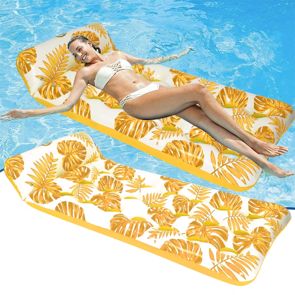 Inflatable Pool Floats Hammock 73 x 34in Adults for Size Water Hammock Lounge with Headrest Floating Pool Lounge Chair for Men and Women (Yellow)