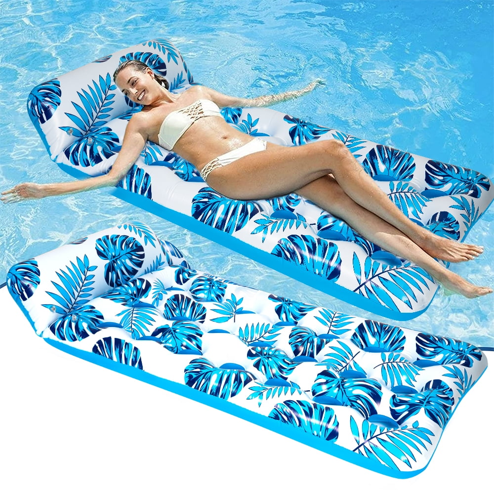 Inflatable Pool Floats Raft Water Hammock Lounge Adults with Headrest Floating Pool Lounge Contour Lounger for Men Women 73 x 34in (Blue)