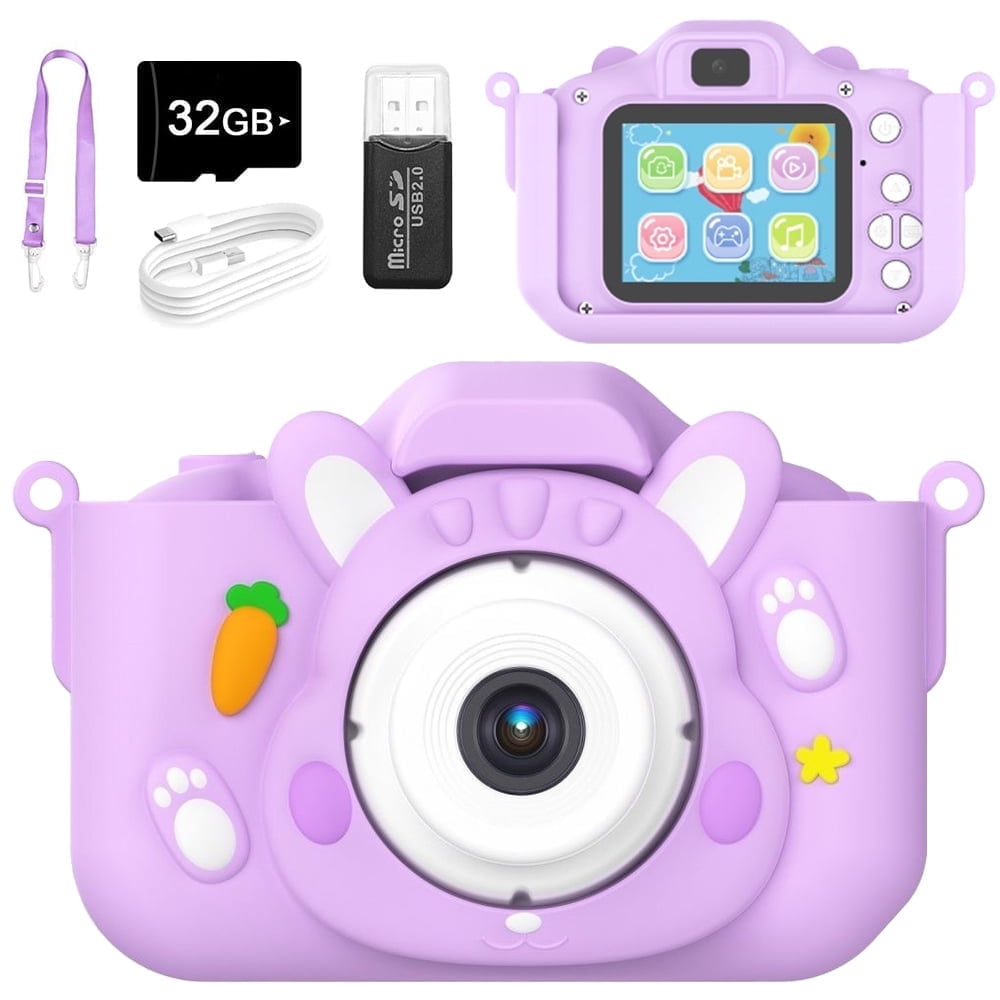 Kids Digital Camera Video Cameras Birthday Gift for Toddler Boy Girl Age 3-8 with 32GB SD Card