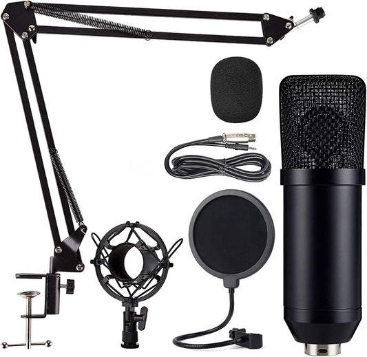 Condenser Microphone Computer Mic Kit Professional Studio Recording Bundle for Streaming Gaming Broadcasting Singing Videos with Arm Stand Shock Mount Pop Filter and Sound Adapter