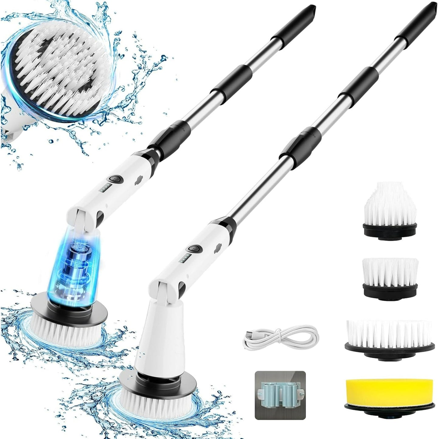 Electric Spin Scrubber, 2024 upgraded Bathroom Cleaner, Power Shower Cleaning Brush with Extendable Handle & 4 Brush Heads, Shower Scrubber for Bathtub Tile Grout Kitchen Window and Floor