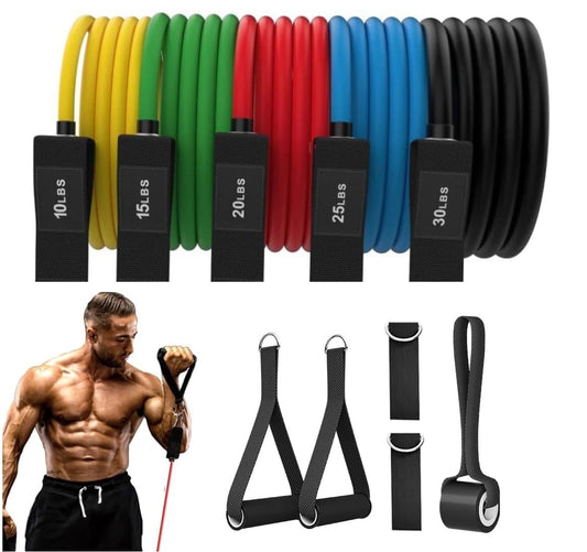 Resistance Bands Set (11 pieces), Exercise Bands with Door Anchor, Handles, Waterproof Carry Bag, Legs Ankle Straps for Resistance Training, Physical Therapy, Home Workouts