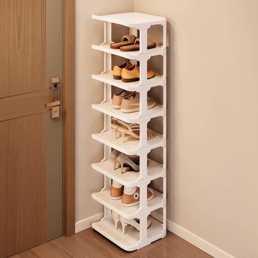 8 Tiers Flexible Combination Shoe Rack, Shoe Organizer for Closet, Free Standing Small Shoe Shelf Plastic Stackable Shoe Rack Storage Organizer White