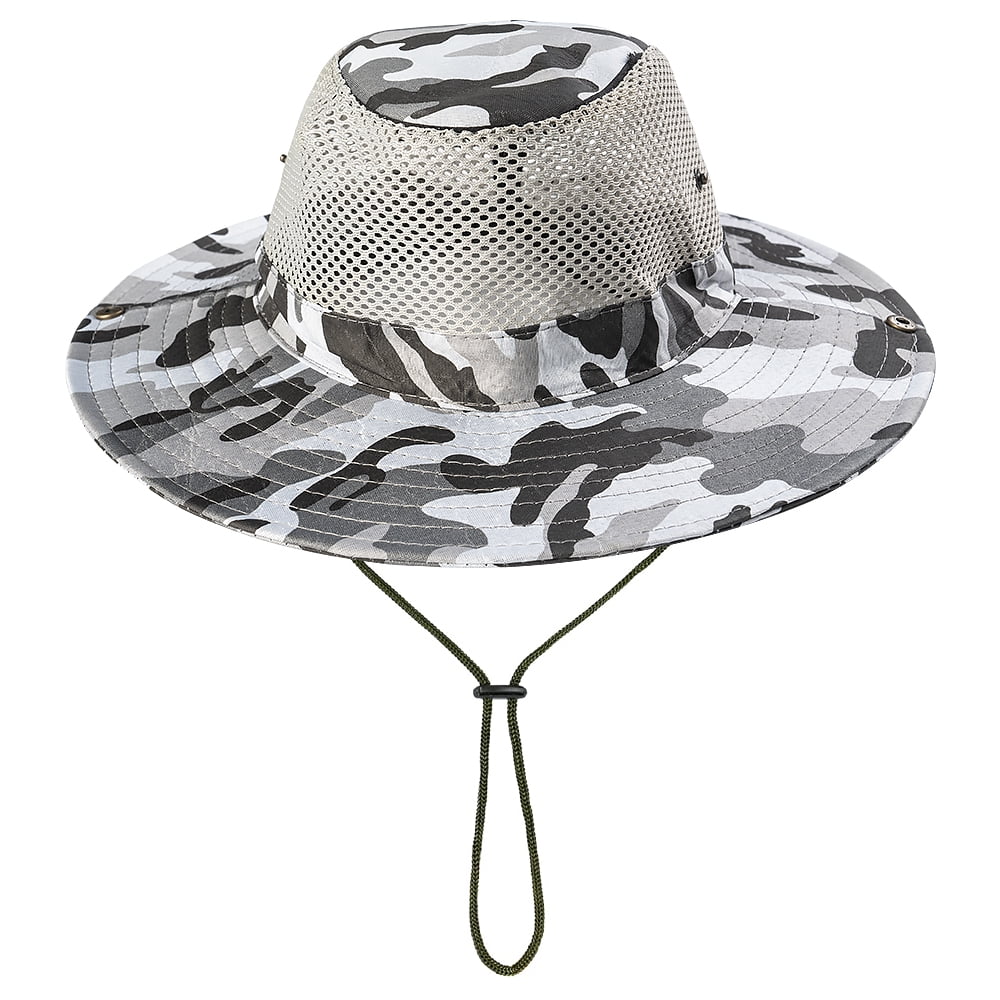 Silensys Camo Boonie Hat for Men Women Bucket Hats Wide Brim Breathable Sun Cap Camouflage for Hunting Safari Fishing (Camo Mesh Gray）