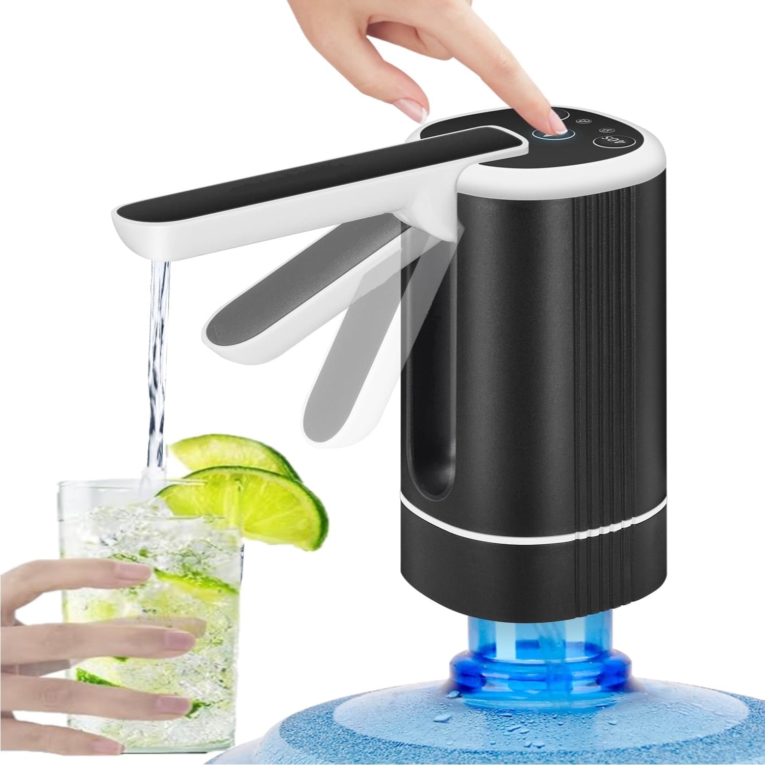 Uncahome Water Pump for 5 Gallon Bottle, Rechargeable Portable Electric Water Bottle Dispenser, Foldable Automatic Water Jug Pump for for Home, Office & Camping (Black)