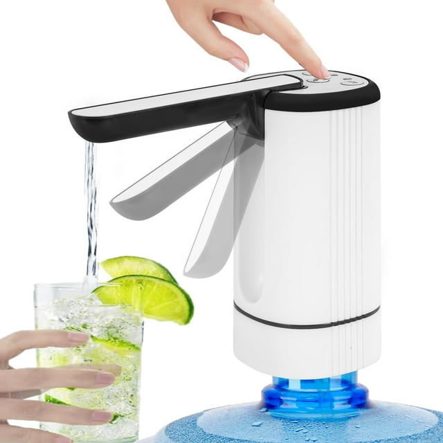 Uncahome Water Pump for 5 Gallon Bottle, Rechargeable Portable Electric Water Bottle Dispenser, Foldable Automatic Water Jug Pump for for Home, Office & Camping (White)