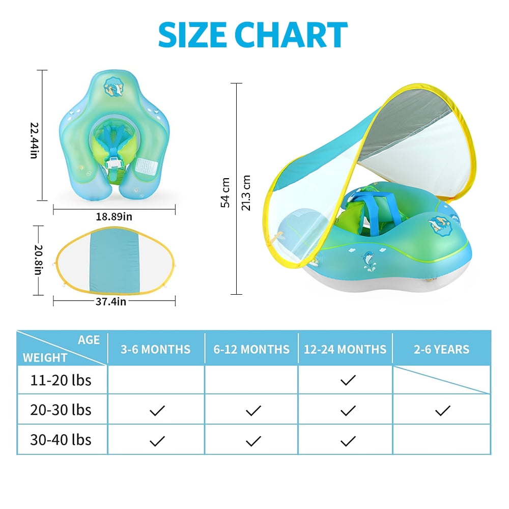 SwFoer Baby Pool Float with Canopy Baby Float Infant Swimming Pool Float Sun Protection Skin-Friendly, Blue