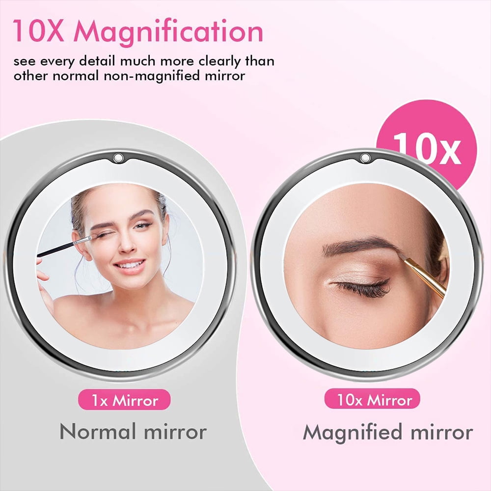 10x Magnifying Lighted Makeup Mirror with 360° Rotation, Touch Sensor Control, Natural Daylight LED Light, Powerful Locking Suction Cup, Cosmetic Mirror for Home, Bathroom, Vanity and Travel