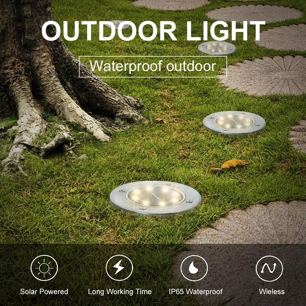 Cowin 8 Pack Solar Ground Lights 8 LED Solar Lights Outdoor Solar Powered Garden Lights Waterproof in-Ground Disk Lights for Patio Pathway Garden Lawn Yard Driveway Deck Walkway