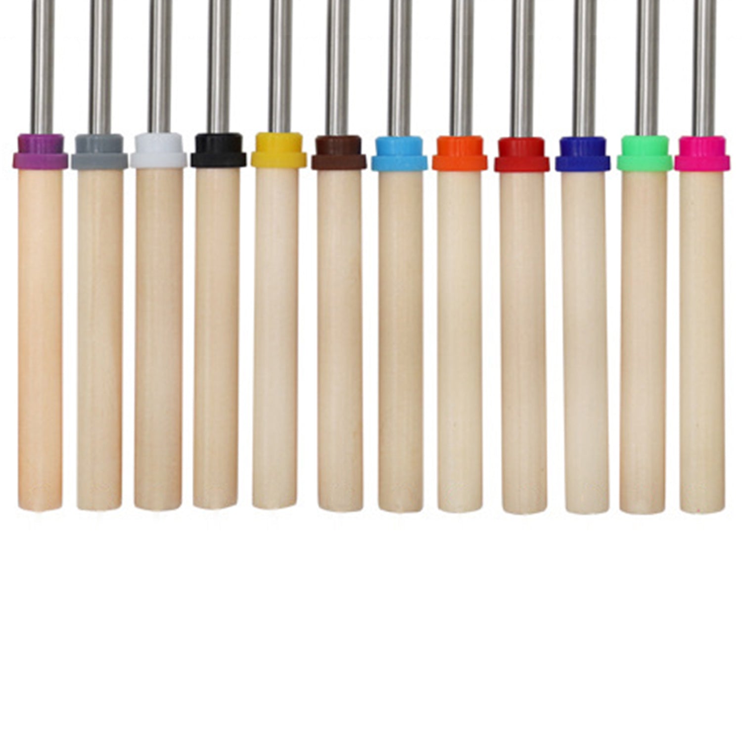 kibhous Roasting Sticks Stainless Steel Telescoping Forks Safe for Children Color Coded Handles 32 in Grilling Skewers With Canvas Travel Bag 12 Count