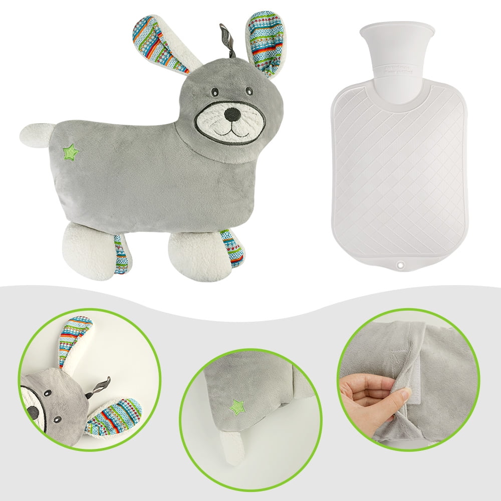 Silensys Rubber Hot Water Bottle with Cute Stuffed Animal Cover 800ml Warm Water Bag for Relieve Pain Warmer Menstrual Pain Puppy