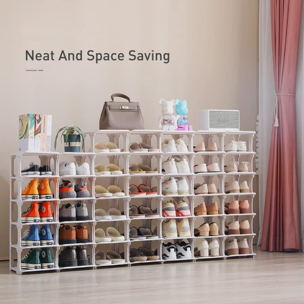 8 Tiers Flexible Combination Shoe Rack, Shoe Organizer for Closet, Free Standing Small Shoe Shelf Plastic Stackable Shoe Rack Storage Organizer White