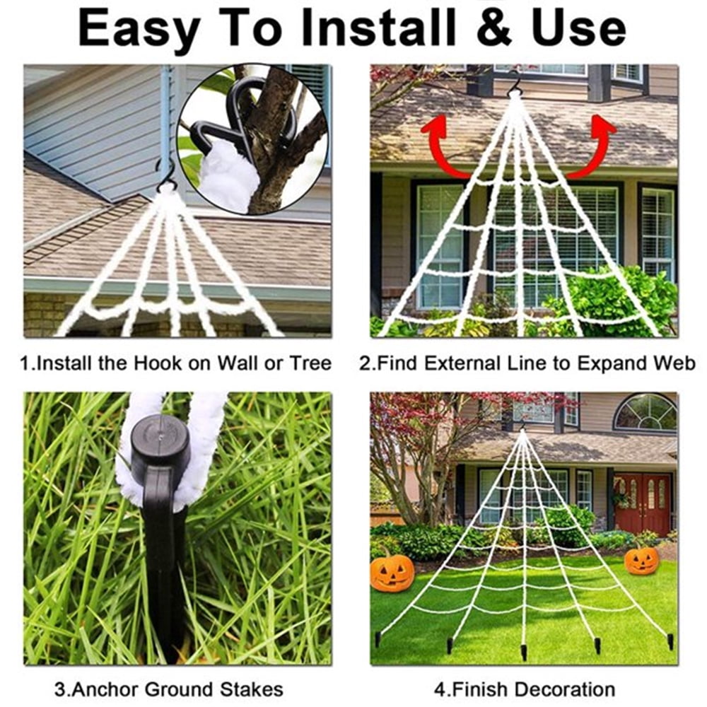 Silensys 78.7in Giant Halloween Decorations Spider Triangular 16.4ft Giant Spider Web for Halloween Yard Decoration Party Creepy Decoration, Black