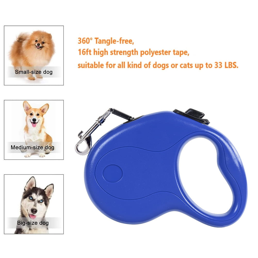 Retractable Dog Leash 16ft Heavy Duty Pet Walking Leash with Anti-Slip Handle Hand Brake Blue