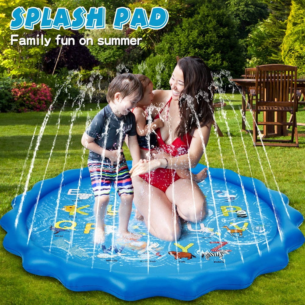 Splash Pad Sprinkler for Kids Toddlers 68" Splash Water Pad,Outdoor Swimming Pool Splash Play Mat Water Toys for Children for Fun Games Learning Blue