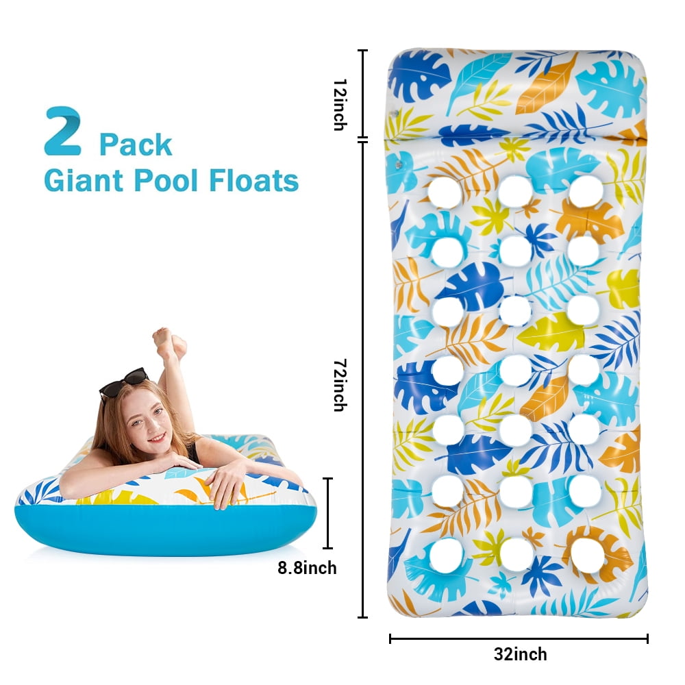 Silensys 2-Piece Float Set Lounger Inflatable Pool Floats, Translucent Adult Inflatable Reclining Chair, Pedal and Cup Holder, White and Blue