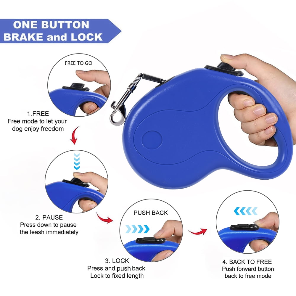 Retractable Dog Leash 16ft Heavy Duty Pet Walking Leash with Anti-Slip Handle Hand Brake Blue