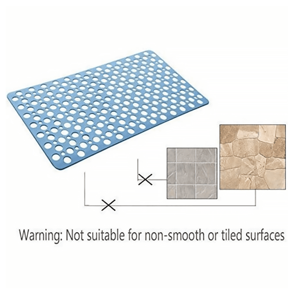 Bathroom Non Slip Shower Mat, 30L x 17W Inch Super Soft PVC Bath Mat with Suction Cup, Soft Bathroom Mat with Drain Hole, Blue