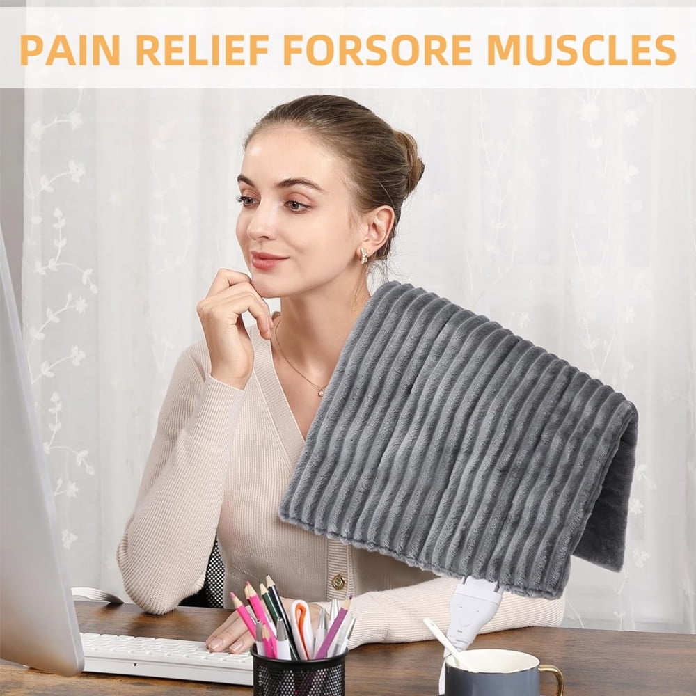 Heating Pad for Back Pain Relief, 33"x17" Heating Pads with 6 Heat Settings, Auto Shut Off,Electric Heating Pad for Neck and Shoulder, Grey