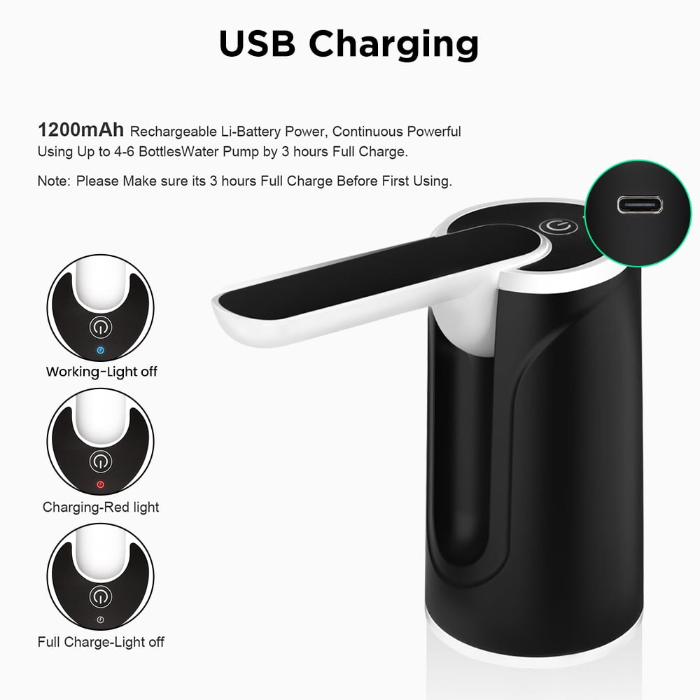 COWIN Water Bottle Dispenser Portable Electric Water Bottle Pump, Automatic Drinking Water Bottle Pump for Universal 5 Gallon Bottle, for Home Kitchen Office Outdoor Use, Black