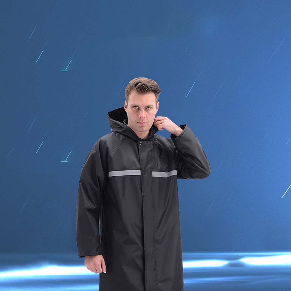 MOVSOU Raincoat Waterproof Men's Long Rain Jacket Lightweight Rainwear Reflective Reusable with Hood
