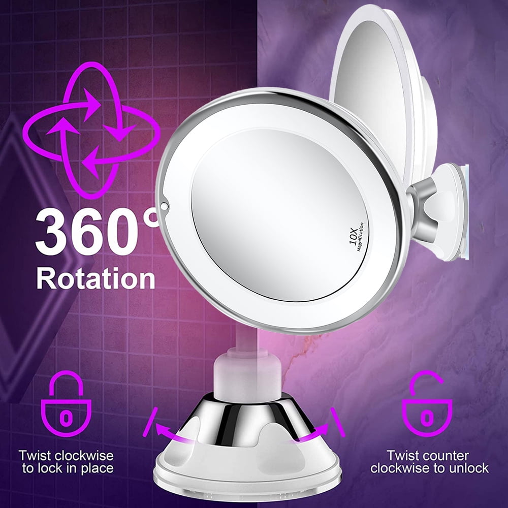 10x Magnifying Lighted Makeup Mirror with 360° Rotation, Touch Sensor Control, Natural Daylight LED Light, Powerful Locking Suction Cup, Cosmetic Mirror for Home, Bathroom, Vanity and Travel