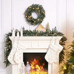 Silensys 18ft Christmas Garland with Battery Operated 50 LED Lights and Timer Snow Flocked Christmas Decorations Xmas Garland for Stairs Fireplaces Wall Door Xmas Garland