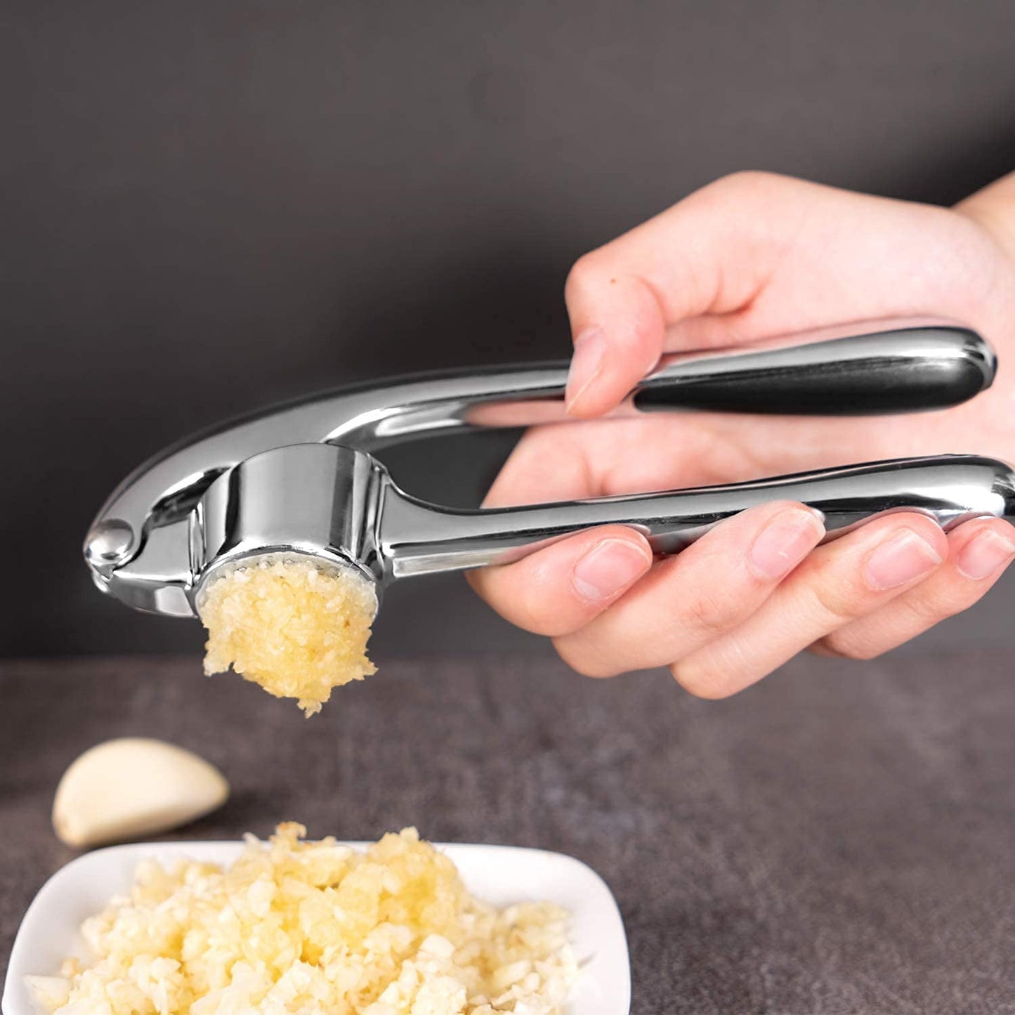 Garlic Press 2 in 1 Professional Zinc Alloy Garlic Mincer Ginger Squeezer Heavy Duty Garlic Crush Chopper, Easy to Clean