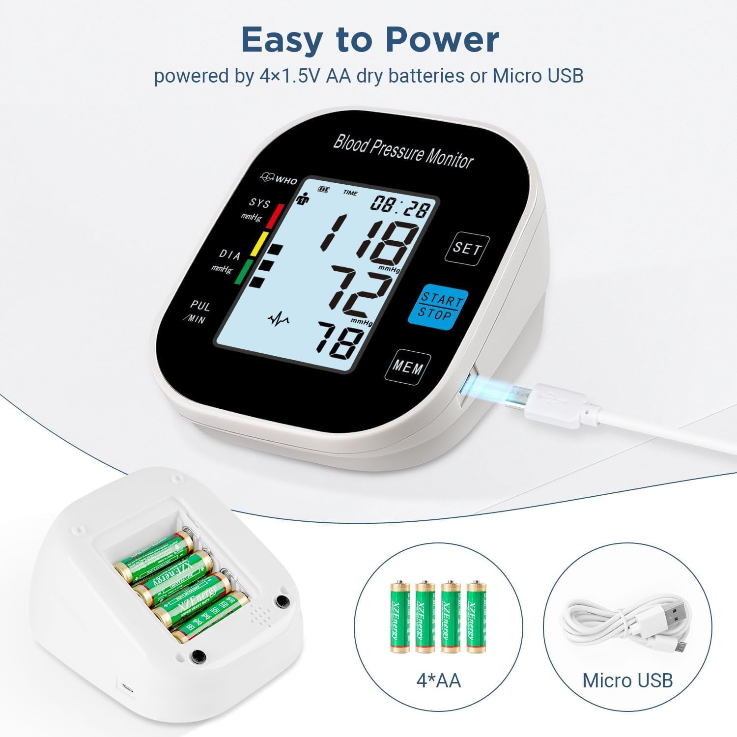 Blood Pressure Monitor for Home Use - Automatic BP Machine with Large Backlit Display High Accuracy for 2 Users with 22-42cm Arm Cuff & Storage Bag (Black)