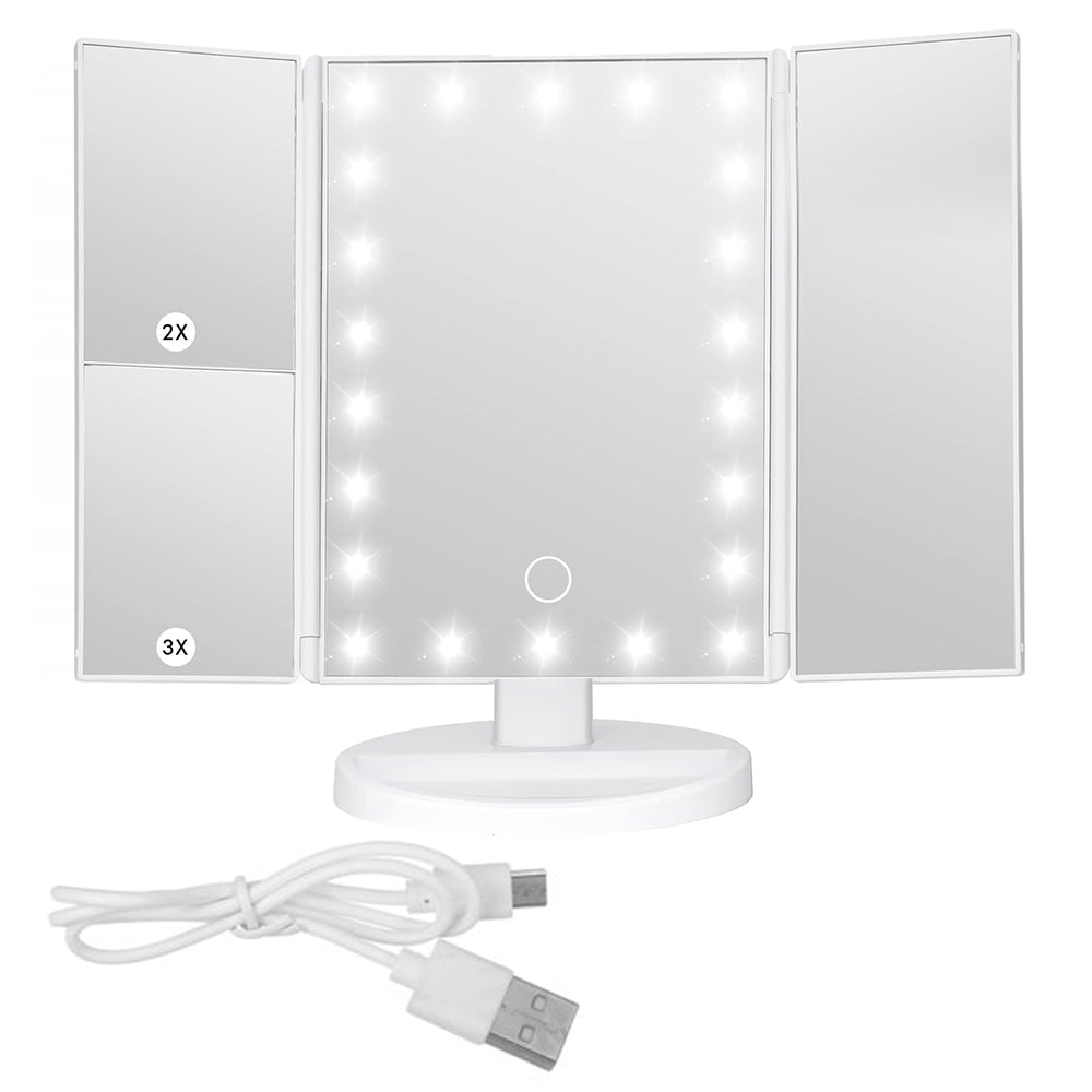 Makeup Mirror with Lights, Lighted Makeup Mirror with 22Pcs LED Lights, 2X 3X Magnifying Makeup Mirror, Dual Power Supply Light Up Vanity Mirror
