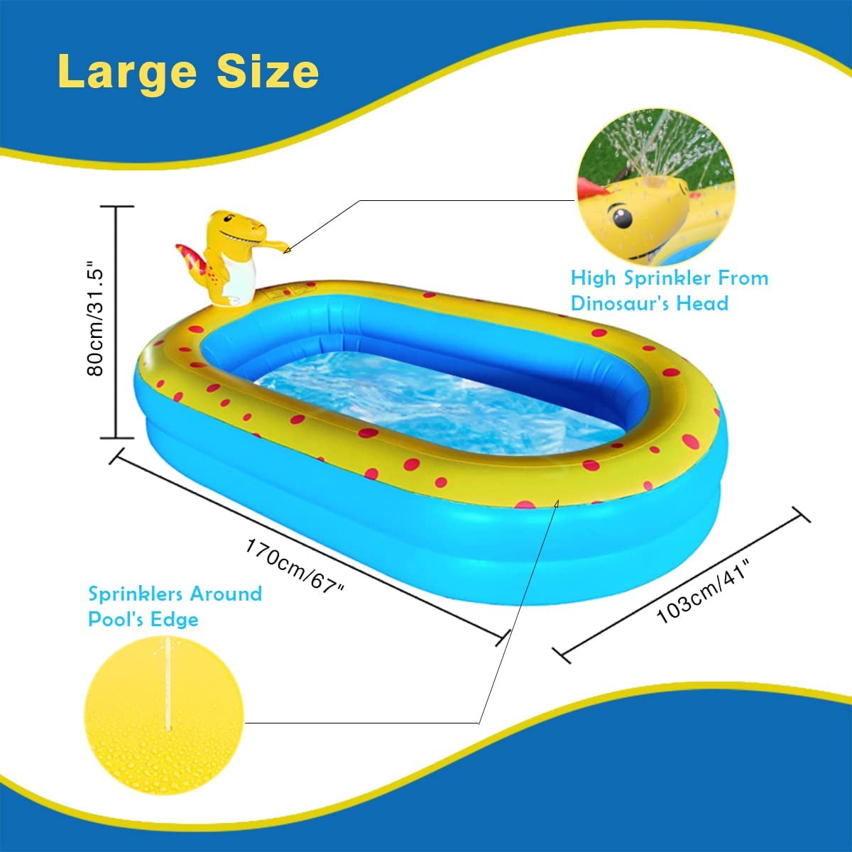 Swfoer Inflatable Dinosaur Pool for Kids kid pool Kiddie Pool 67"x 41"x 32"H Indoor&Outdoor Kids Swimming for Ages 2+ Blue