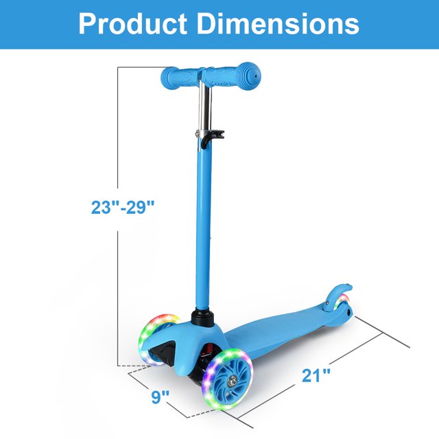 Kids Scooter Kick Scooter 3 Wheel Adjustable Height Light Up LED Wheels for Kids Boys Girls Ages 3-12 Blue