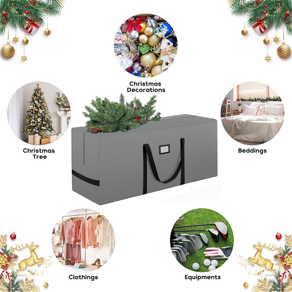 Christmas Tree Storage Bag Stores 9 ft Artificial Xmas Holiday Tree,Waterproof Christmas Bags with Reinforced Handles and Zipper, Grey